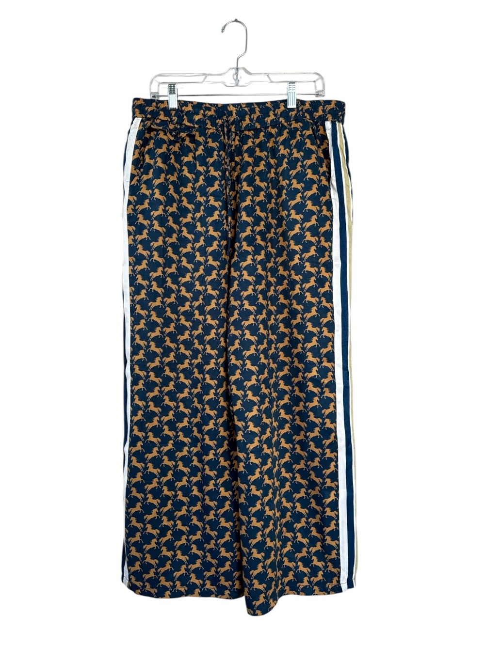 Maeve Anthropologie Horse Print Wide Leg Pants Size Large Navy Equestrian
